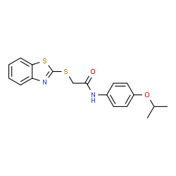 ChemSpider 2D Image | 2-(1,3-Benzothiazol-2-ylsulfanyl)-N-(4-isopropoxyphenyl)acetamide | C18H18N2O2S2