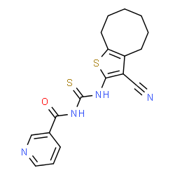 ChemSpider 2D Image | N-[(3-Cyano-4,5,6,7,8,9-hexahydrocycloocta[b]thiophen-2-yl)carbamothioyl]nicotinamide | C18H18N4OS2