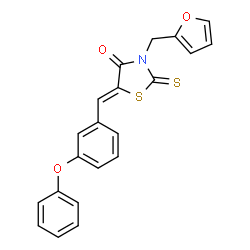 ChemSpider 2D Image | (5Z)-3-(2-Furylmethyl)-5-(3-phenoxybenzylidene)-2-thioxo-1,3-thiazolidin-4-one | C21H15NO3S2