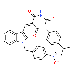ChemSpider 2D Image | (5Z)-1-(4-Isopropylphenyl)-5-{[1-(4-nitrobenzyl)-1H-indol-3-yl]methylene}-2,4,6(1H,3H,5H)-pyrimidinetrione | C29H24N4O5