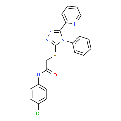 ChemSpider 2D Image | N-(4-Chlorophenyl)-2-{[4-phenyl-5-(2-pyridinyl)-4H-1,2,4-triazol-3-yl]sulfanyl}acetamide | C21H16ClN5OS