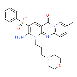 ChemSpider 2D Image | 2-Amino-8-methyl-1-[3-(4-morpholinyl)propyl]-5-oxo-3-(phenylsulfonyl)-1,5-dihydrodipyrido[1,2-a:2',3'-d]pyrimidin-6-ium | C25H28N5O4S