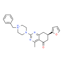ChemSpider 2D Image | 1-Benzyl-4-[(7R)-7-(2-furyl)-4-methyl-5-oxo-5,6,7,8-tetrahydro-2-quinazolinyl]piperazin-1-ium | C24H27N4O2