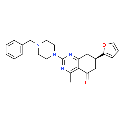 ChemSpider 2D Image | (7R)-2-(4-Benzyl-1-piperazinyl)-7-(2-furyl)-4-methyl-7,8-dihydro-5(6H)-quinazolinone | C24H26N4O2