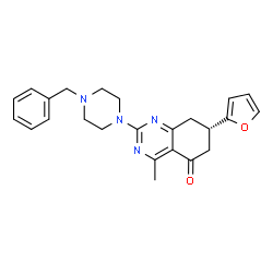 ChemSpider 2D Image | (7S)-2-(4-Benzyl-1-piperazinyl)-7-(2-furyl)-4-methyl-7,8-dihydro-5(6H)-quinazolinone | C24H26N4O2