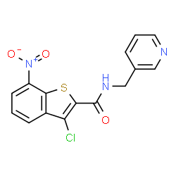 ChemSpider 2D Image | 3-Chloro-7-nitro-N-(3-pyridinylmethyl)-1-benzothiophene-2-carboxamide | C15H10ClN3O3S