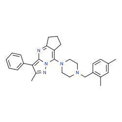 ChemSpider 2D Image | 8-[4-(2,4-Dimethylbenzyl)-1-piperazinyl]-2-methyl-3-phenyl-6,7-dihydro-5H-cyclopenta[d]pyrazolo[1,5-a]pyrimidine | C29H33N5