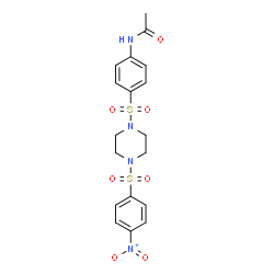 ChemSpider 2D Image | N-[4-({4-[(4-Nitrophenyl)sulfonyl]-1-piperazinyl}sulfonyl)phenyl]acetamide | C18H20N4O7S2