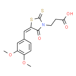 ChemSpider 2D Image | 3-[(5E)-5-(3,4-Dimethoxybenzylidene)-4-oxo-2-thioxo-1,3-thiazolidin-3-yl]propanoic acid | C15H15NO5S2