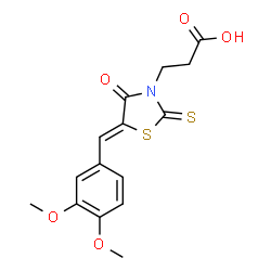 ChemSpider 2D Image | 3-[5-(3,4-Dimethoxy-benzylidene)-4-oxo-2-thioxo-thiazolidin-3-yl]-propionic acid | C15H15NO5S2