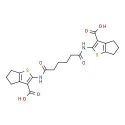 ChemSpider 2D Image | 2,2'-[(1,6-Dioxo-1,6-hexanediyl)diimino]bis(5,6-dihydro-4H-cyclopenta[b]thiophene-3-carboxylic acid) | C22H24N2O6S2