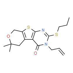 ChemSpider 2D Image | 3-Allyl-6,6-dimethyl-2-(propylsulfanyl)-3,5,6,8-tetrahydro-4H-pyrano[4',3':4,5]thieno[2,3-d]pyrimidin-4-one | C17H22N2O2S2
