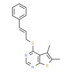 ChemSpider 2D Image | 5,6-Dimethyl-4-{[(2E)-3-phenyl-2-propen-1-yl]sulfanyl}thieno[2,3-d]pyrimidine | C17H16N2S2