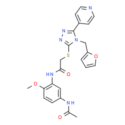 ChemSpider 2D Image | N-(5-Acetamido-2-methoxyphenyl)-2-{[4-(2-furylmethyl)-5-(4-pyridinyl)-4H-1,2,4-triazol-3-yl]sulfanyl}acetamide | C23H22N6O4S