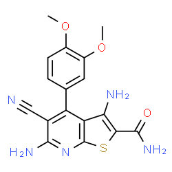 ChemSpider 2D Image | 3,6-Diamino-5-cyano-4-(3,4-dimethoxyphenyl)thieno[2,3-b]pyridine-2-carboxamide | C17H15N5O3S