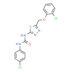 ChemSpider 2D Image | 1-{5-[(2-Chlorophenoxy)methyl]-1,3,4-thiadiazol-2-yl}-3-(4-chlorophenyl)urea | C16H12Cl2N4O2S