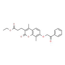 ChemSpider 2D Image | Ethyl 3-[4,8-dimethyl-2-oxo-7-(2-oxo-2-phenylethoxy)-2H-chromen-3-yl]propanoate | C24H24O6