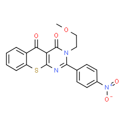 ChemSpider 2D Image | 3-(2-Methoxyethyl)-2-(4-nitrophenyl)-4H-thiochromeno[2,3-d]pyrimidine-4,5(3H)-dione | C20H15N3O5S