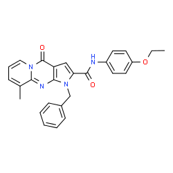 ChemSpider 2D Image | 1-Benzyl-N-(4-ethoxyphenyl)-9-methyl-4-oxo-1,4-dihydropyrido[1,2-a]pyrrolo[2,3-d]pyrimidine-2-carboxamide | C27H24N4O3