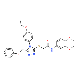ChemSpider 2D Image | N-(2,3-Dihydro-1,4-benzodioxin-6-yl)-2-{[4-(4-ethoxyphenyl)-5-(phenoxymethyl)-4H-1,2,4-triazol-3-yl]sulfanyl}acetamide | C27H26N4O5S