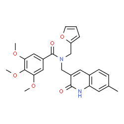 ChemSpider 2D Image | N-(2-Furylmethyl)-3,4,5-trimethoxy-N-[(7-methyl-2-oxo-1,2-dihydro-3-quinolinyl)methyl]benzamide | C26H26N2O6