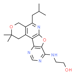 ChemSpider 2D Image | 2-[(5-Isobutyl-2,2-dimethyl-1,4-dihydro-2H-pyrano[4'',3'':4',5']pyrido[3',2':4,5]furo[3,2-d]pyrimidin-8-yl)amino]ethanol | C20H26N4O3