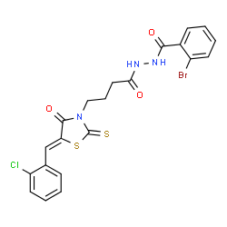 ChemSpider 2D Image | 2-Bromo-N'-{4-[(5Z)-5-(2-chlorobenzylidene)-4-oxo-2-thioxo-1,3-thiazolidin-3-yl]butanoyl}benzohydrazide | C21H17BrClN3O3S2
