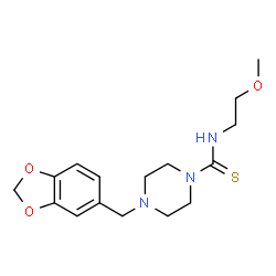 ChemSpider 2D Image | 4-(1,3-Benzodioxol-5-ylmethyl)-N-(2-methoxyethyl)-1-piperazinecarbothioamide | C16H23N3O3S