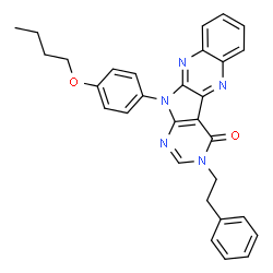ChemSpider 2D Image | 11-(4-Butoxyphenyl)-3-(2-phenylethyl)-3,11-dihydro-4H-pyrimido[5',4':4,5]pyrrolo[2,3-b]quinoxalin-4-one | C30H27N5O2