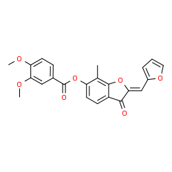 ChemSpider 2D Image | (2Z)-2-(2-Furylmethylene)-7-methyl-3-oxo-2,3-dihydro-1-benzofuran-6-yl 3,4-dimethoxybenzoate | C23H18O7