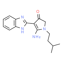 ChemSpider 2D Image | 5-Amino-4-(1H-benzimidazol-2-yl)-1-(3-methylbutyl)-1,2-dihydro-3H-pyrrol-3-one | C16H20N4O