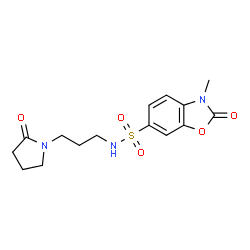 ChemSpider 2D Image | 3-Methyl-2-oxo-N-[3-(2-oxo-1-pyrrolidinyl)propyl]-2,3-dihydro-1,3-benzoxazole-6-sulfonamide | C15H19N3O5S