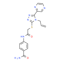 ChemSpider 2D Image | 4-[({[4-Allyl-5-(2-pyrazinyl)-4H-1,2,4-triazol-3-yl]sulfanyl}acetyl)amino]benzamide | C18H17N7O2S