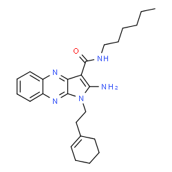 ChemSpider 2D Image | 2-Amino-1-[2-(1-cyclohexen-1-yl)ethyl]-N-hexyl-1H-pyrrolo[2,3-b]quinoxaline-3-carboxamide | C25H33N5O