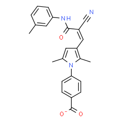 ChemSpider 2D Image | 4-(3-{(1Z)-2-Cyano-3-[(3-methylphenyl)amino]-3-oxo-1-propen-1-yl}-2,5-dimethyl-1H-pyrrol-1-yl)benzoate | C24H20N3O3