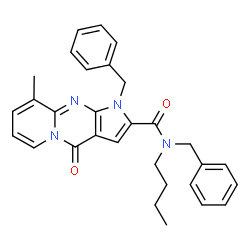 ChemSpider 2D Image | N,1-Dibenzyl-N-butyl-9-methyl-4-oxo-1,4-dihydropyrido[1,2-a]pyrrolo[2,3-d]pyrimidine-2-carboxamide | C30H30N4O2