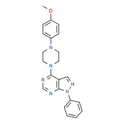 ChemSpider 2D Image | 4-[4-(4-Methoxyphenyl)-1-piperazinyl]-1-phenyl-1H-pyrazolo[3,4-d]pyrimidine | C22H22N6O