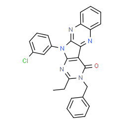 ChemSpider 2D Image | 3-Benzyl-11-(3-chlorophenyl)-2-ethyl-3,11-dihydro-4H-pyrimido[5',4':4,5]pyrrolo[2,3-b]quinoxalin-4-one | C27H20ClN5O