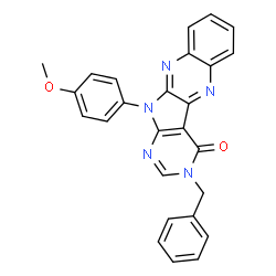 ChemSpider 2D Image | 3-Benzyl-11-(4-methoxyphenyl)-3,11-dihydro-4H-pyrimido[5',4':4,5]pyrrolo[2,3-b]quinoxalin-4-one | C26H19N5O2