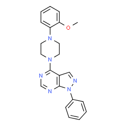 ChemSpider 2D Image | 4-[4-(2-Methoxyphenyl)-1-piperazinyl]-1-phenyl-1H-pyrazolo[3,4-d]pyrimidine | C22H22N6O
