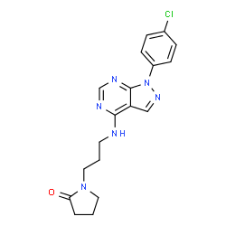 ChemSpider 2D Image | 1-(3-{[1-(4-Chlorophenyl)-1H-pyrazolo[3,4-d]pyrimidin-4-yl]amino}propyl)-2-pyrrolidinone | C18H19ClN6O