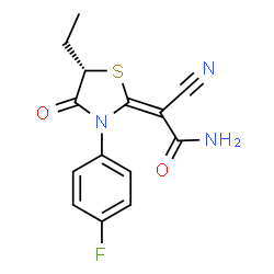 ChemSpider 2D Image | (2E)-2-Cyano-2-[(5S)-5-ethyl-3-(4-fluorophenyl)-4-oxo-1,3-thiazolidin-2-ylidene]acetamide | C14H12FN3O2S