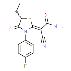 ChemSpider 2D Image | (2Z)-2-Cyano-2-[(5S)-5-ethyl-3-(4-fluorophenyl)-4-oxo-1,3-thiazolidin-2-ylidene]acetamide | C14H12FN3O2S