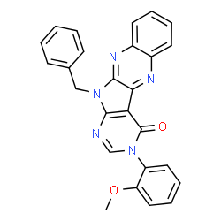 ChemSpider 2D Image | 11-Benzyl-3-(2-methoxyphenyl)-3,11-dihydro-4H-pyrimido[5',4':4,5]pyrrolo[2,3-b]quinoxalin-4-one | C26H19N5O2