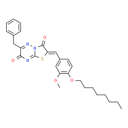 ChemSpider 2D Image | (2Z)-6-Benzyl-2-[3-methoxy-4-(octyloxy)benzylidene]-7H-[1,3]thiazolo[3,2-b][1,2,4]triazine-3,7(2H)-dione | C28H31N3O4S