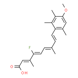 ChemSpider 2D Image | (2E,4Z,6E,8E)-4-Fluoro-9-(4-methoxy-2,3,6-trimethylphenyl)-3,7-dimethyl-2,4,6,8-nonatetraenoic acid | C21H25FO3