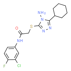 ChemSpider 2D Image | 2-[(4-Amino-5-cyclohexyl-4H-1,2,4-triazol-3-yl)sulfanyl]-N-(3-chloro-4-fluorophenyl)acetamide | C16H19ClFN5OS