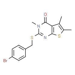ChemSpider 2D Image | 2-[(4-Bromobenzyl)sulfanyl]-3,5,6-trimethylthieno[2,3-d]pyrimidin-4(3H)-one | C16H15BrN2OS2