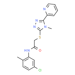ChemSpider 2D Image | N-(5-Chloro-2-methylphenyl)-2-{[4-methyl-5-(2-pyridinyl)-4H-1,2,4-triazol-3-yl]sulfanyl}acetamide | C17H16ClN5OS