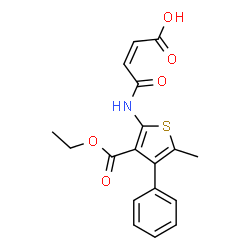 ChemSpider 2D Image | (2Z)-4-{[3-(Ethoxycarbonyl)-5-methyl-4-phenyl-2-thienyl]amino}-4-oxo-2-butenoic acid | C18H17NO5S